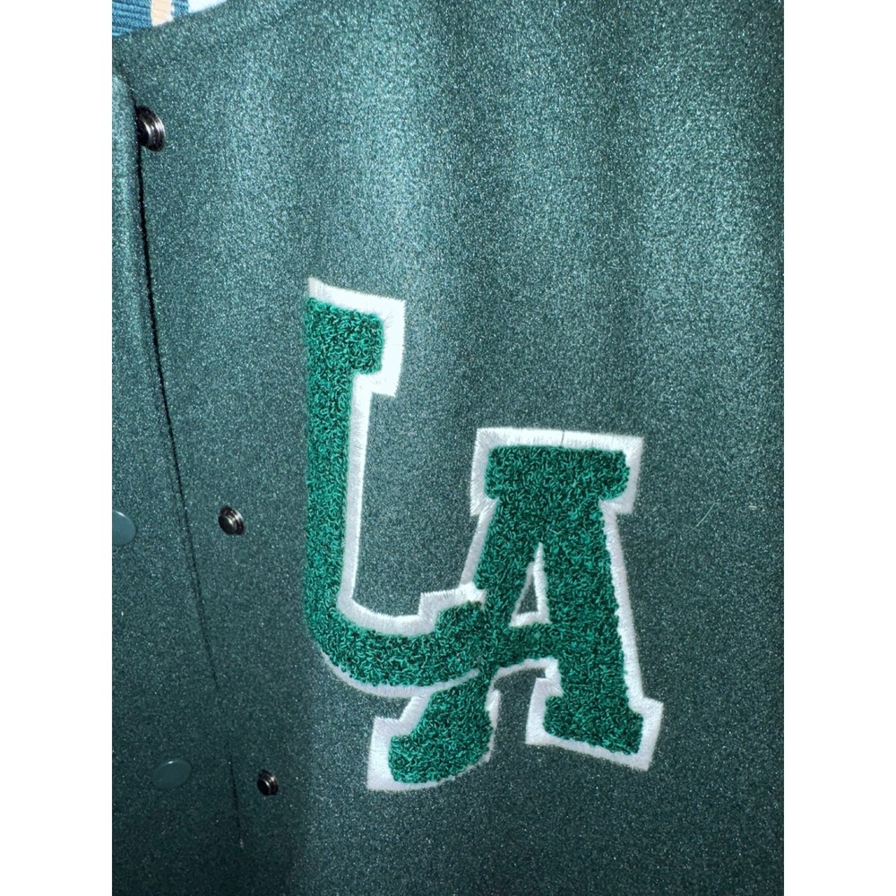 Forever 21 Mens Varsity Jacket Green Tan LA West Coast Football Small - Picture 3 of 10